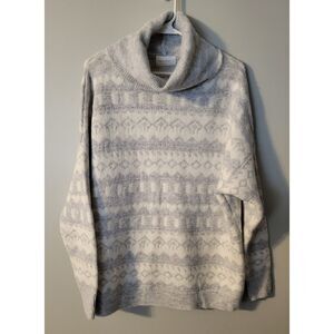 Mia + Tess Women's Turtleneck Cowl Gray/White Long Sleeve Sweater S
